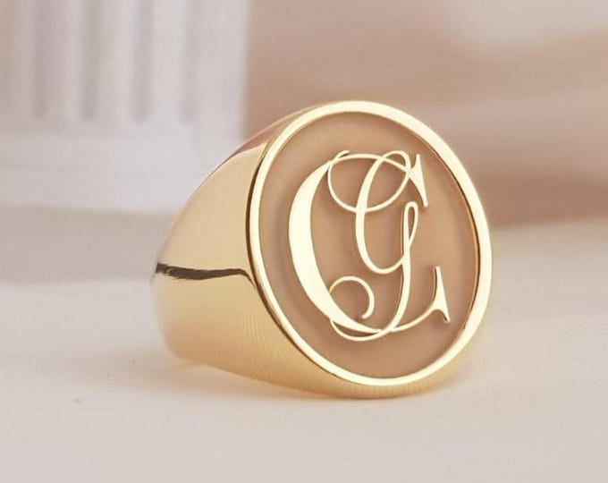 Custom Monogram Signet Ring: 925 Sterling Silver or Solid Gold