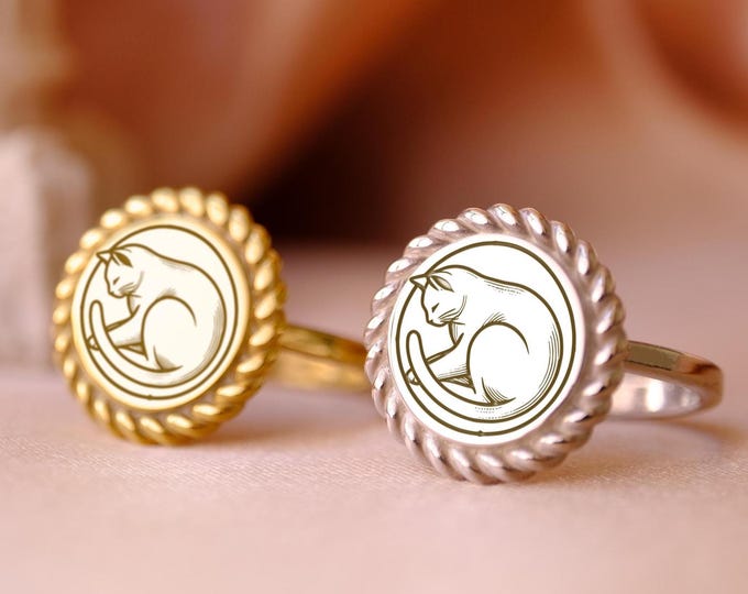 Catcore Rope Signet Ring: Gold or Silver Stackable Jewelry