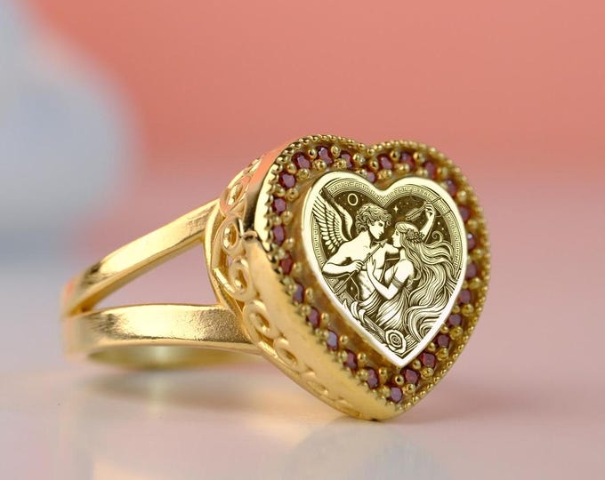 Eros & Psyche Heart Ring: Sterling Silver, Gold-Plated Valentine's Gift