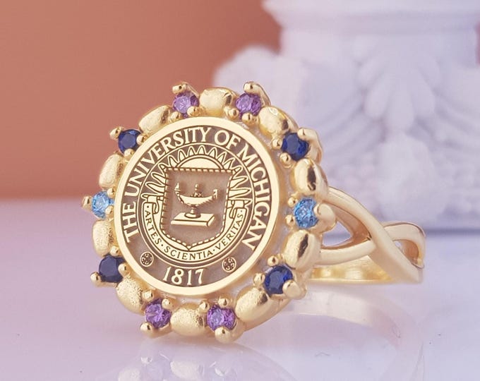 Custom Birthstone Class Ring: Gold Plated Engraved Graduation Jewelry