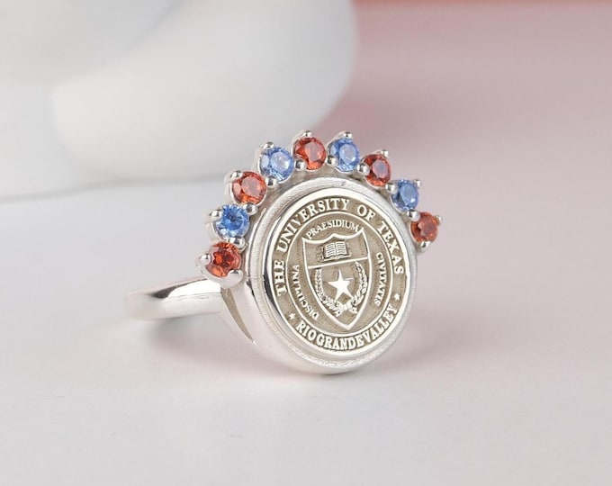 Personalized College Emblem Ring: Sterling Silver Graduation Jewelry
