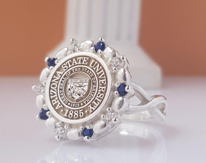 Vintage-Inspired Birthstone Graduation Ring: Sterling Silver Academic Gift