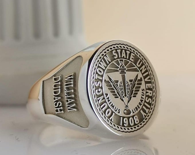 Custom Sterling Silver Graduation Signet Ring: Engraved Class Ring