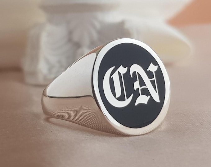 Custom Monogram Signet Ring: Elegant Script, Sterling Silver or Gold