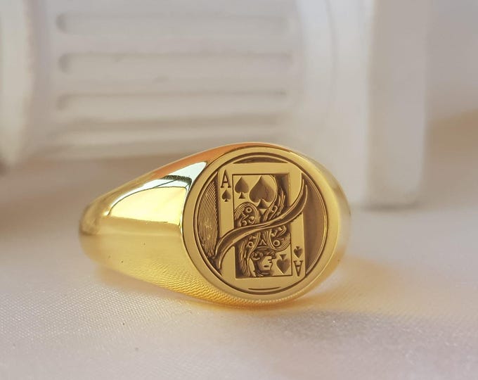 Ace of Spades Signet Ring: Sterling Silver Poker Jewelry