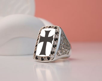 Men Vintage Pewter Men\'s Cross Band Ring Size 10 main image 1