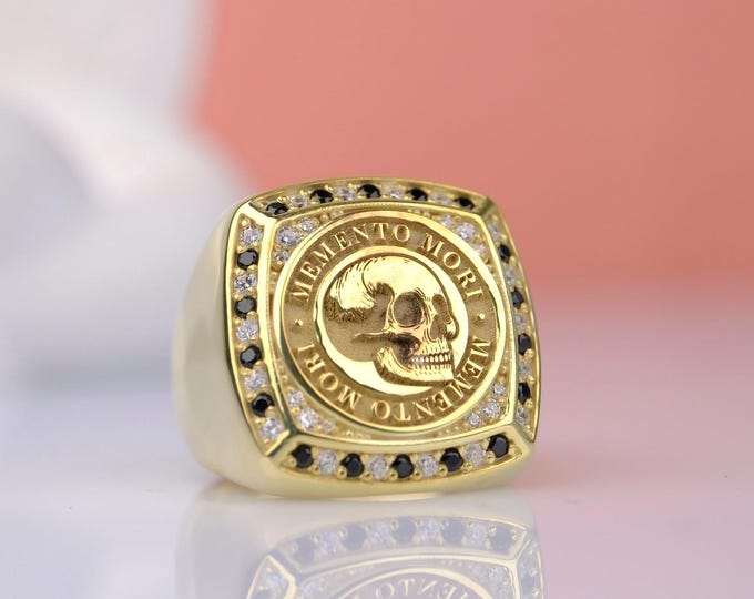 Memento Mori Skull Signet Ring: Sterling Silver, Gold, Rose Gold Plated