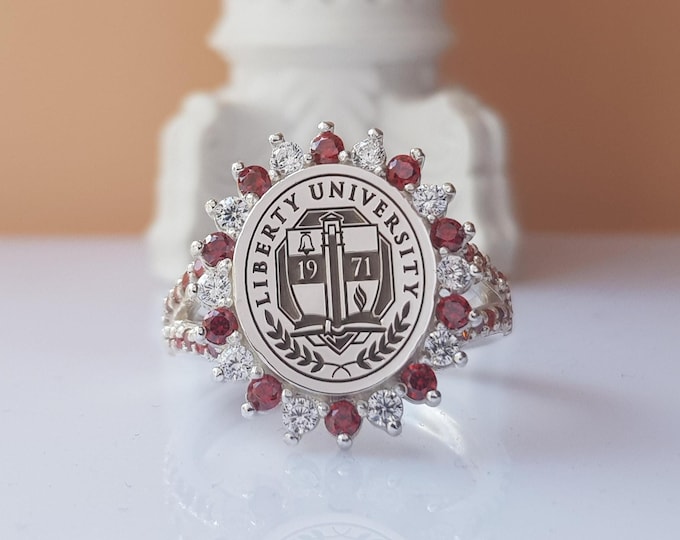 Custom Crest Halo Ring: Personalized Graduation Signet, Gold or Silver