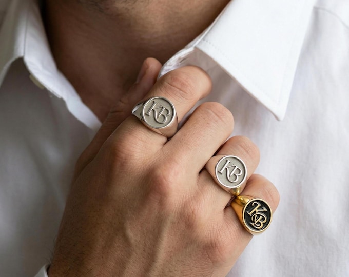 Custom Initial Monogram Ring / 925 Sterling Silver or Gold Personalized Signet