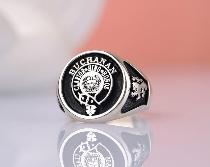 Family Crest Signet Ring - Buchanan Clan - Customizable Gold and Silver