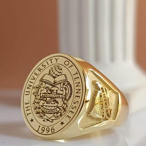 Custom Signet Class Ring – Personalized School College Ring, Gold Silver Graduation Ring, Engraved Student Alumni Gift for Him Her