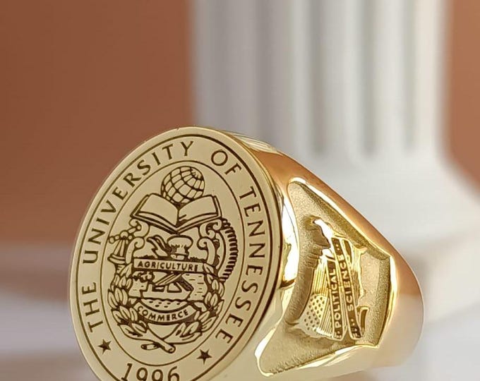 Custom Signet Class Ring – Personalized School College Ring, Gold Silver Graduation Ring, Engraved Student Alumni Gift for Him Her