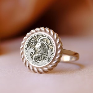 Capricorn Zodiac Signet Ring: Sterling Silver Sea-Goat Jewelry