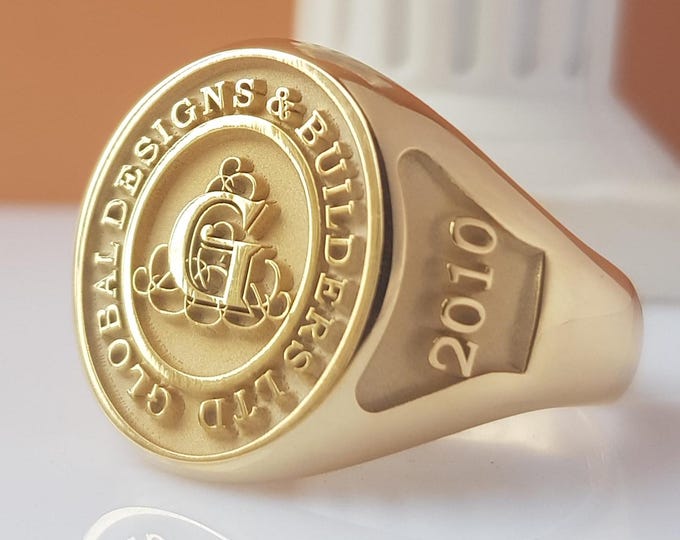 Personalized Graduation Signet Ring: Sterling Silver, Gold, Rose Gold