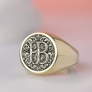 Victorian Monogram Ring – Custom Baroque Initial Signet Ring – Gold Family Crest Jewelry