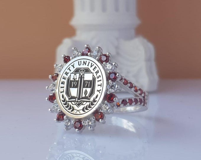 Custom Crest Halo Ring: Personalized Graduation Signet, Gold or Silver