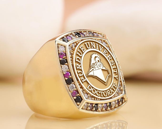 Personalized Birthstone Graduation Ring: Engraved Signet, College Jewelry