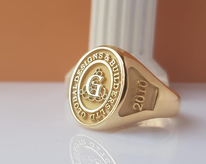 Personalized Graduation Signet Ring: Sterling Silver, Gold, Rose Gold
