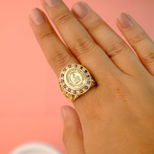Custom 2025 Graduation Ring · Red & White Halo Signet · Law School or Faculty Honor Ring Gift