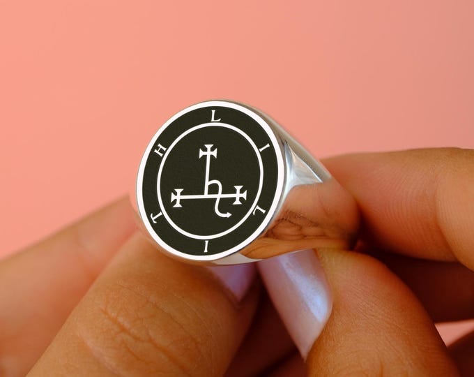 Lilith Sigil Signet Ring: Sterling Silver Occult Jewelry