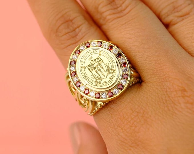 Women’s University Class Ring – Personalized Birthstone Graduation Ring – Custom College Gift for Her