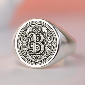 Personalized Monogram Signet Ring - Custom Engraved Jewelry - Gold & Silver Options