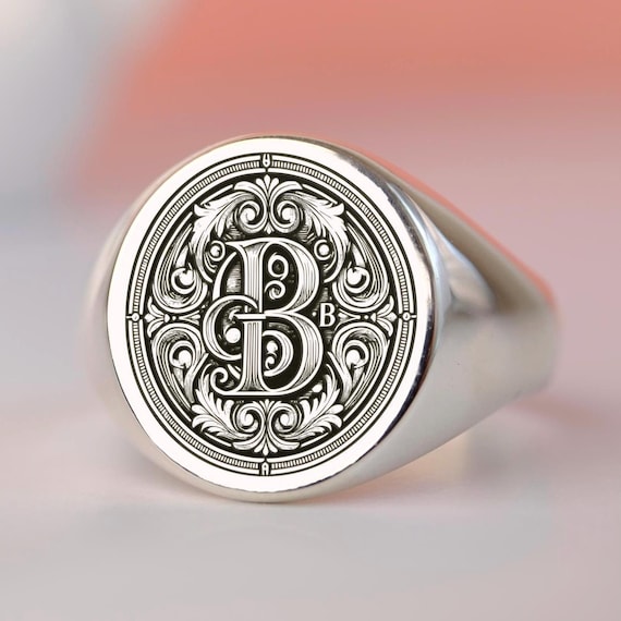 Personalized Monogram Signet Ring - Custom Engraved Jewelry - Gold & Silver Options