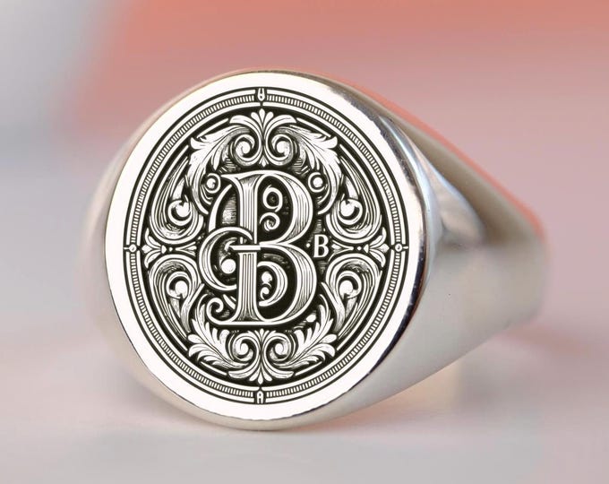 Personalized Monogram Signet Ring - Custom Engraved Jewelry - Gold & Silver Options