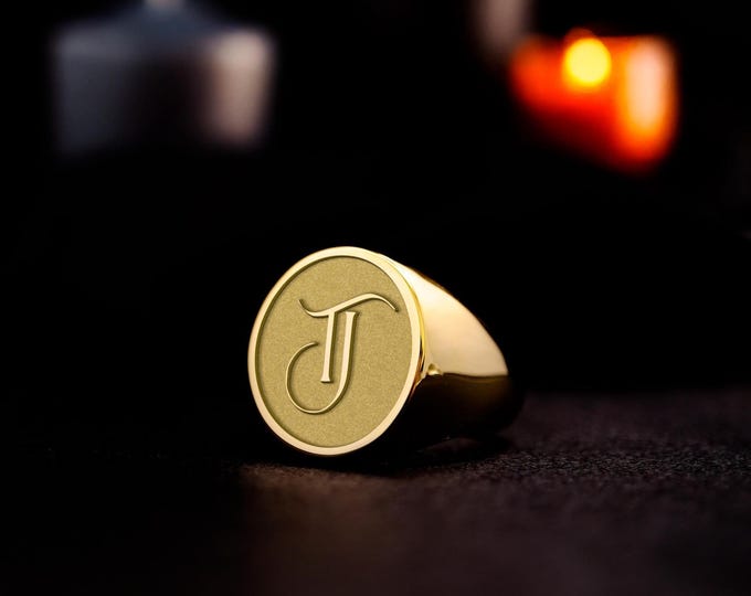 Custom Initial Signet Ring: Gold or Sterling Silver, Personalized Jewelry