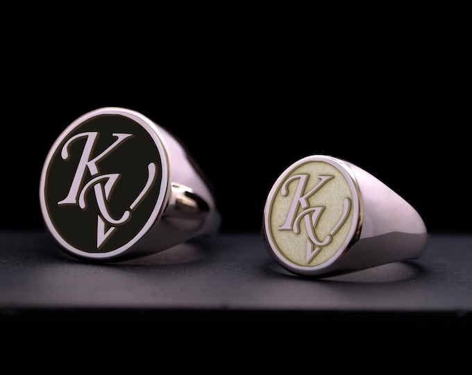 Custom Initial Monogram Ring: Sterling Silver or Gold Personalized Signet
