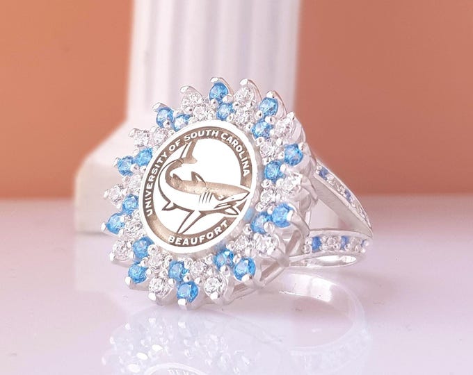 Sterling Silver Shark Emblem Class Ring • Custom Graduation Gift
