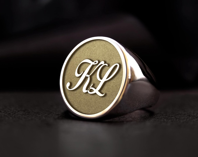 Custom Initial Signet Ring: Sterling Silver or Gold Monogram