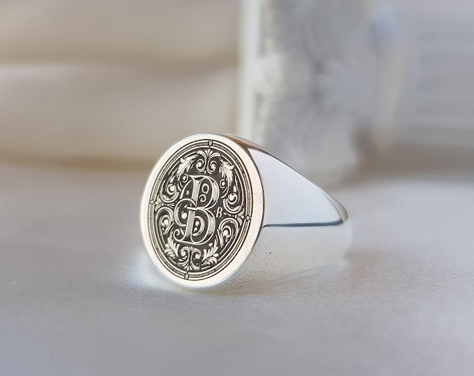Victorian Monogram Signet Ring – Personalized Initial & Custom Engraved Ring, Vintage Style Jewelry
