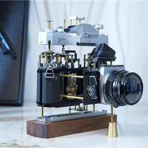 Vintage Disassembled Film Camera Art, Photography Enthusiast Decor, Unique Handmade Camera Parts Sculpture, Ideal Gift for Photographers