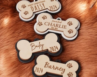 Custom Name Bone Ornament, Laser Cut Ornament, Christmas Tree, Engraved Ornament, Xmas Decor, Dog Bone Ornament, Dog Lover Gift, Dog Mom