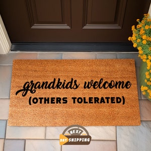 Grandkids Welcome Here Doormat, Grandparents Gift, Front Door Decor, Welcome Gift, Housewarming Gift, Personalized Doormat, Custom Doormat