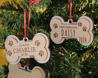 Custom Name Bone Ornament, Laser Cut Ornament, Engraved Ornament, Xmas Decor, Dog Bone Ornament, Dog Lover Gift, Tree Decoration, Ornament