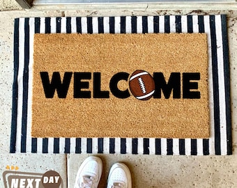 Welcome Football Doormat, Front Doormat, Outdoor Decor, Football Lover Gift, House Warming Gift, Home Doormat, New Home Decor, Door Mat