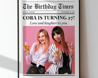 The Birthday Times Photo Frame, Newspaper Design Picture Frame, Newspaper Wall Art, Birthday Present, Wall Decor, Unique Gift, Custom Gift