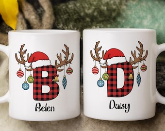 Custom Christmas Mug, Holiday Initial Mug, Personalized Gift, Christmas Alphabet