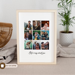 Personalized Heart Shape Photo Collage Prints Frame, Custom Picture Poster With Wooden Frame