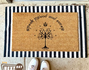 Speak Friend And Enter, Geek Doormat, Nerdy Housewarming Gift, Elvish Doormat, Front Door Decor, Home Gift, Porch Decor, Welcome Doormat