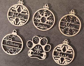 Custom Name Wooden Ornament, Holiday Ornament, Christmas Ornament, Laser Cut Ornament, Christmas Tree Decor, Engraved Ornament, Xmas Gift