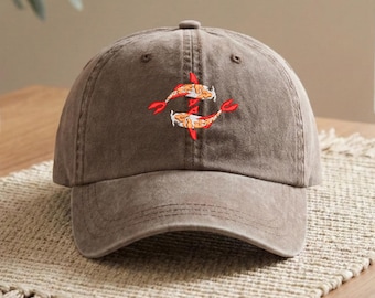 Cappellini da baseball con pesci koi ricamati, cappello vintage regolabile, cappello giapponese con pesci koi ricamati, cappello estetico con pesci Yin Yang, cappello vintage da papà