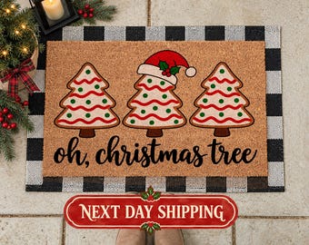 Holiday Coir Doormat, Christmas Tree Design, Seasonal Decor