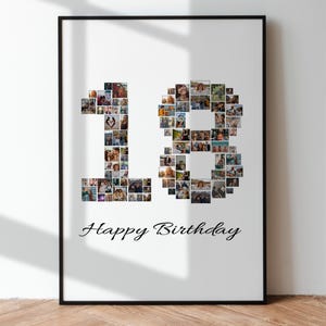 18th Birthday Photo Collage, Personalized 18th Birthday Photo Collage Gift, Number Collage, 18th Birthday Gift, Custom Photo Collage Gift