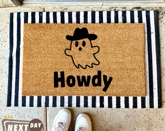 Cowboy Ghost Doormat, Western Halloween, Halloween Mat, Welcome Mat, Home Doormat, Howdy Mat, Halloween Gift, Western Decor, Halloween Ghost