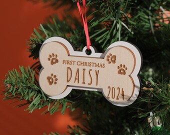 Personalized Bone Ornament, Dog Name Ornament, Custom Ornament, Xmas Decor, Dog Bone Ornament,   Christmas Tree Decor, Wood Ornament