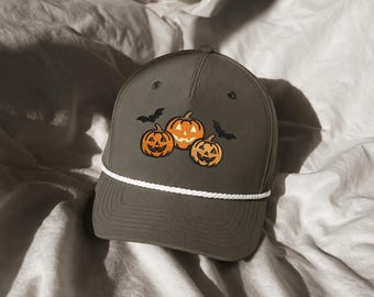 Scary Pumpkins & Bats Hat, Richardson 258 Rope Cap, Halloween Gift