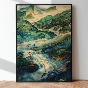 Hokusai Ukiyo-e Japanese Waterfall Wall Art Wall Art, Wall Decor, Living Room Wall Decor, Office Wall Art, Printable Wall Art, Framed Print